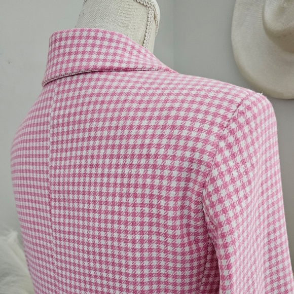 Alara Pink White Check Gold Button Tweed Blazer - Picture 5 of 9